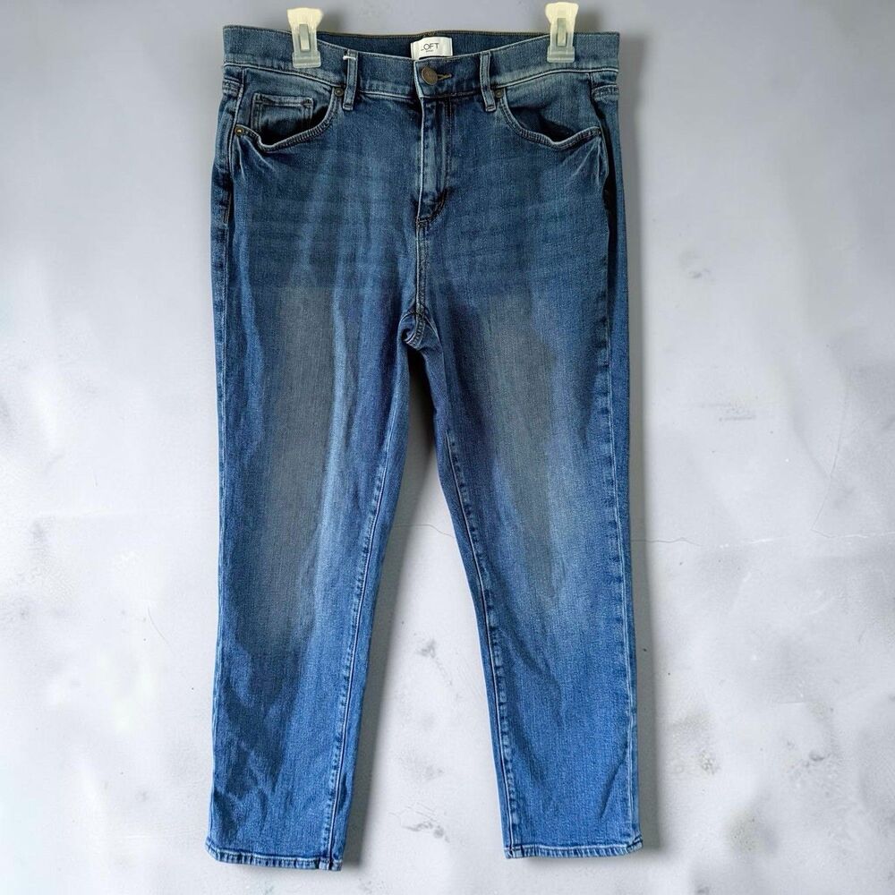 Womens Loft High Rise Girlfriend Ankle Cropped Denim Jeans Size 8 Stretch Cotton